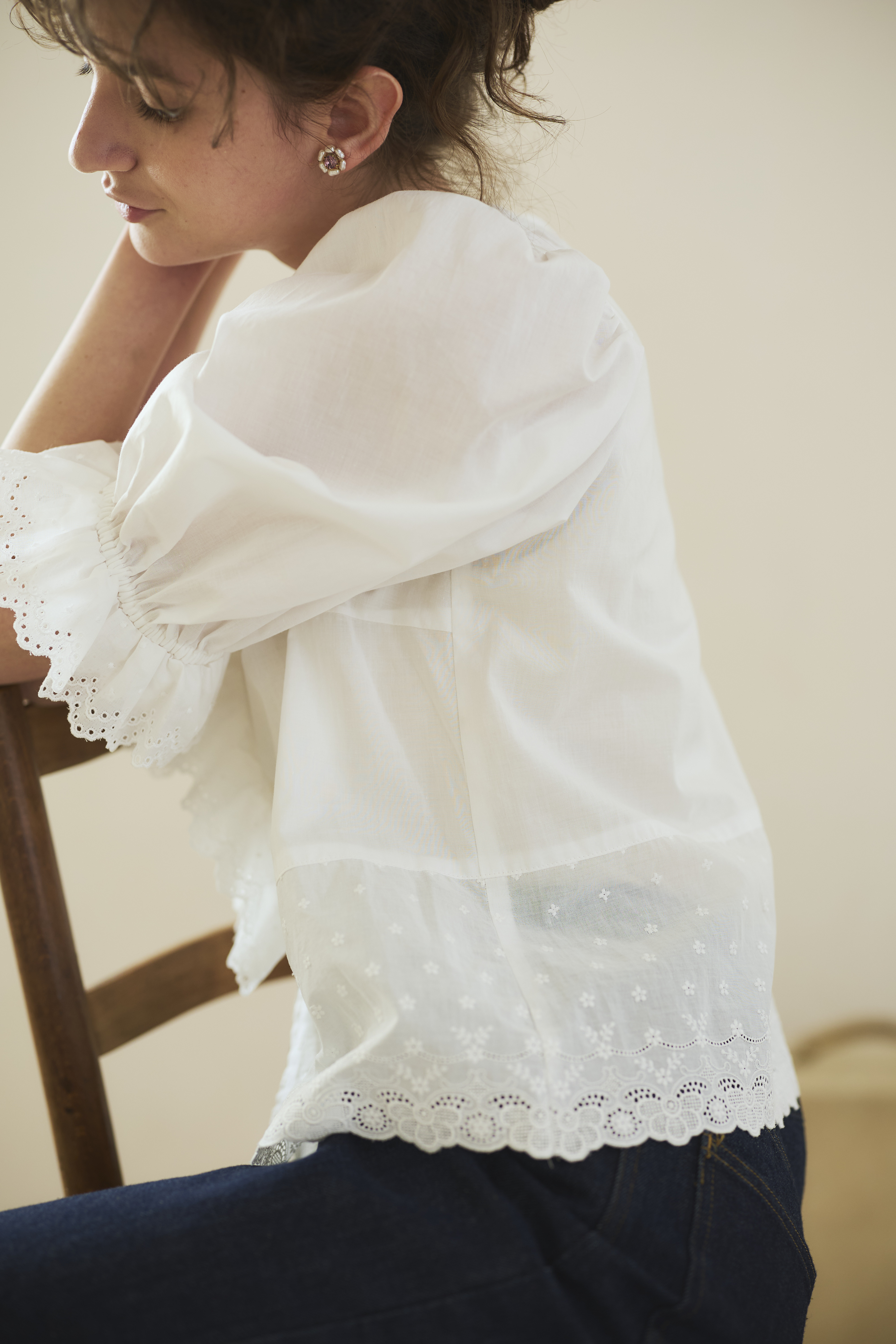 nanadecor オーガニックコットン リリーガーゼ 刺繍ブラウス 袖丈